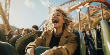 Energylandia 2024: Premierowe atrakcje w Sweet Valley! - Wiadomości Młoda kobieta relaksująca się w parku rozrywki, wyrażając radość.